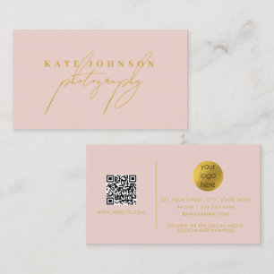 Pink Gold Signature Script QR Code Social Media Visitenkarte
