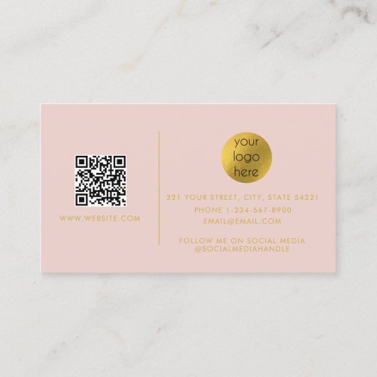 Pink Gold Signature Script QR Code Social Media Visitenkarte (Rückseite)