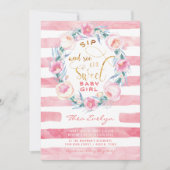 Pink & Gold Sip und Baby Shower Einladungen (Vorderseite)