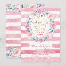 Pink & Gold Sip und Baby Shower Einladungen