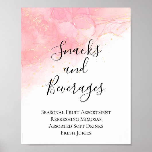 Pink Gold Snacks und Drinks Baby Dusche Schild (Vorne)