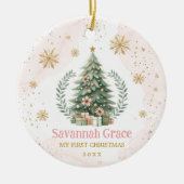 Pink Gold Snowflake Baby 1. Weihnachten Keramik Ornament (Vorne)