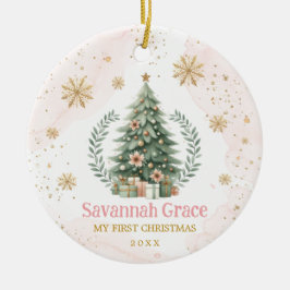 Pink Gold Snowflake Baby 1. Weihnachten Keramik Ornament