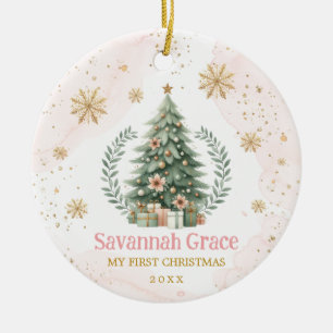 Pink Gold Snowflake Baby 1. Weihnachten Keramik Ornament