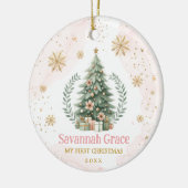 Pink Gold Snowflake Baby 1. Weihnachten Keramik Ornament (Links)