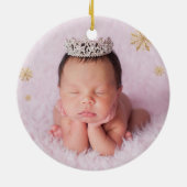 Pink Gold Snowflake Baby 1. Weihnachten Keramik Ornament (Hinten)