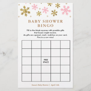 Pink & Gold Snowflake Baby Dusche Bingo Spielkarte