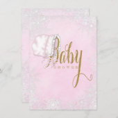 Pink Gold Snowflake Baby Girl Dusche Einladung (Vorne/Hinten)