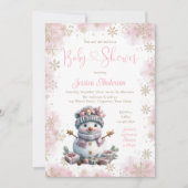 Pink Gold Snowflake Snowman Baby Dusche Einladung (Vorderseite)