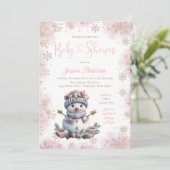 Pink Gold Snowflake Snowman Baby Dusche Einladung (Stehend Vorderseite)