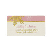 Pink Gold Snowflake Winter Hochzeitsplattform Adressaufkleber (Vorne)