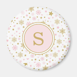 Pink Gold Snowflake Winter Onederland Gastgeschenk Magnet
