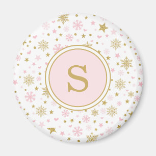 Pink Gold Snowflake Winter Onederland Gastgeschenk Magnet
