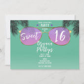Pink & Gold Sonnenbrille Aquamarin Sommer Sweet 16 Einladung (Vorderseite)
