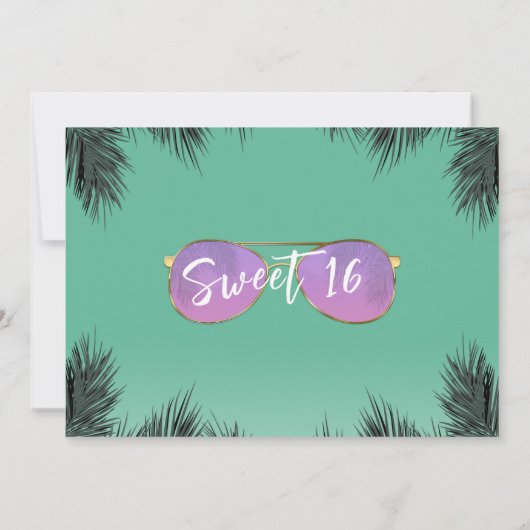 Pink & Gold Sonnenbrille Aquamarin Sommer Sweet 16 Einladung (Rückseite)