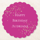 Pink Gold Sparkle Confetti Geburtstag Untersetzer (Vorderseite)