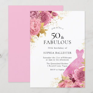 Pink Gold Sparkle Dress Rose 50. Geburtstagsparty Einladung