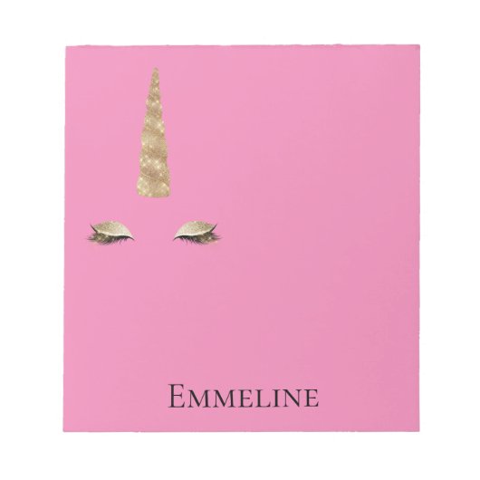 Pink Gold Sparkle Glam Unicorn personalisiert Notizblock (Vorderseite)