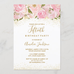 Pink Gold Sparkle Rose 50. Geburtstag Einladung