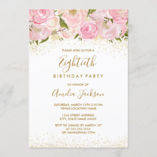 Pink Gold Sparkle Rose 80. Geburtstag Einladung