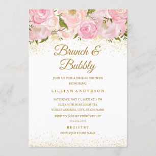 Pink Gold Sparkle Rose Brunch und Brause Dusche Einladung