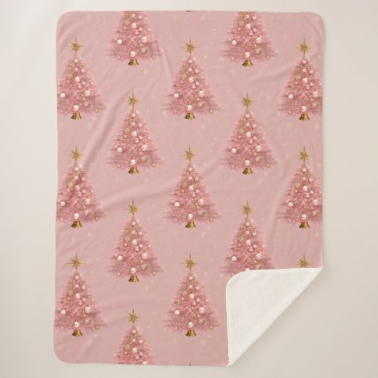 Pink Gold Sparkle Weihnachtsbaum Sherpadecke (Vorderseite)