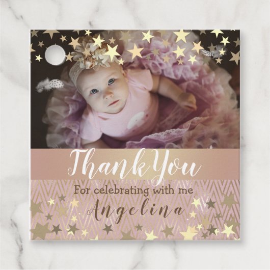 Pink Gold Star Foto 1. Geburtstag Geschenkanhänger (Vorderseite)