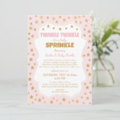 Pink Gold Stars Twinkle Baby Sprinkle 3745 Einladung (Stehend Vorderseite)