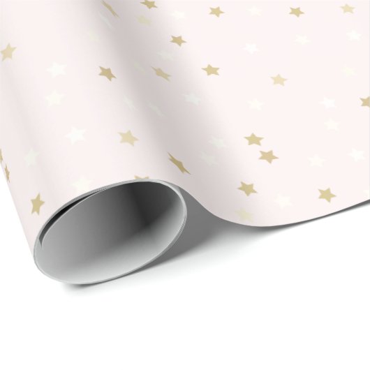 Pink Gold Stars Wrapping Paper Geschenkpapier (Rolleneckpunkt)