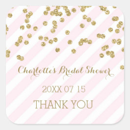Pink Gold Stripes Brautparty Liebesmarken Quadratischer Aufkleber
