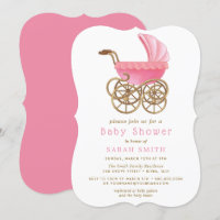 Pink & Gold Stroller Pram Kinderdusche Einladung