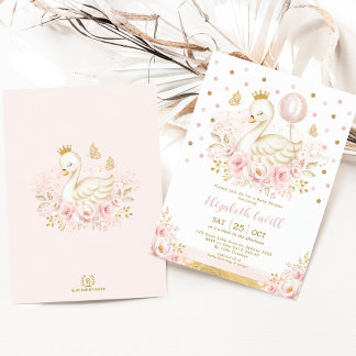 Pink Gold Swan Princess Balloon Geburtstagsparty Einladung