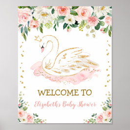 Pink Gold Swan Princess Girl Baby Dusche Willkomme Poster