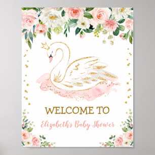 Pink Gold Swan Princess Girl Baby Dusche Willkomme Poster