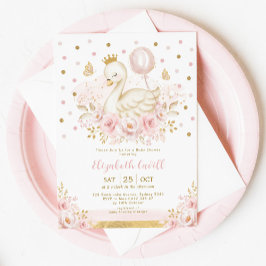 Pink Gold Swan Princess mit Balloon Baby Dusche Einladung