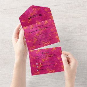 Pink Gold Sweet 16 Hübsch Funkelnd Glam Girly All In One Einladung