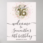 Pink Gold Sweet 16 Willkommenszeichen Poster (Vorne)
