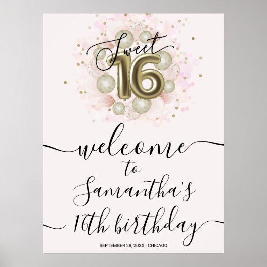 Pink Gold Sweet 16 Willkommenszeichen Poster (Vorne)