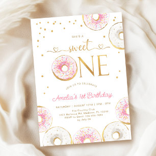 Pink Gold Sweet One Donuts 1. Geburtstag Einladung