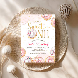 Pink Gold Sweet One Donuts Einladung zum 1. Geburt