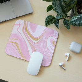 Pink & Gold Swirl Mousepad - Ästhetische Office In