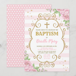 Pink Gold Taufe Christening Floral Prinzessin Einladung