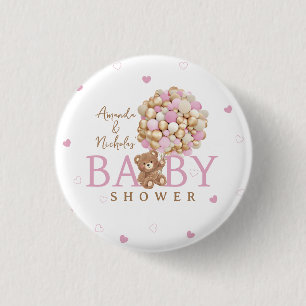 Pink Gold Teddy Bär mit Balloons Dusche Gefallen Button