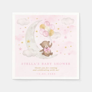 Pink Gold Teddy Bear Balloons Moon Stars Wolken Serviette