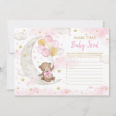 Pink Gold Teddy Bear Moon Name Baby Food Game Card Dankeskarte (Vorderseite)