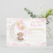 Pink Gold Teddy Bear Moon Name Baby Food Game Card Dankeskarte (Stehend Vorderseite)