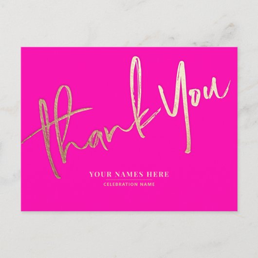 Pink Gold Thank You Elegant Universal Postkarte (Vorderseite)