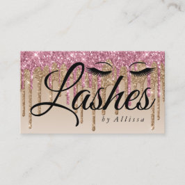 Pink & Gold Tropfen Glitzer Look Lashes Business C Visitenkarte