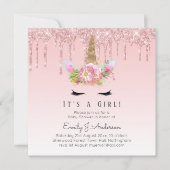 Pink Gold Tropfen Glitzer Unicorn Baby Girl Dusche Einladung (Vorderseite)