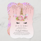 Pink Gold Tropfen Glitzer Unicorn Baby Girl Dusche Einladung (Vorne/Hinten)